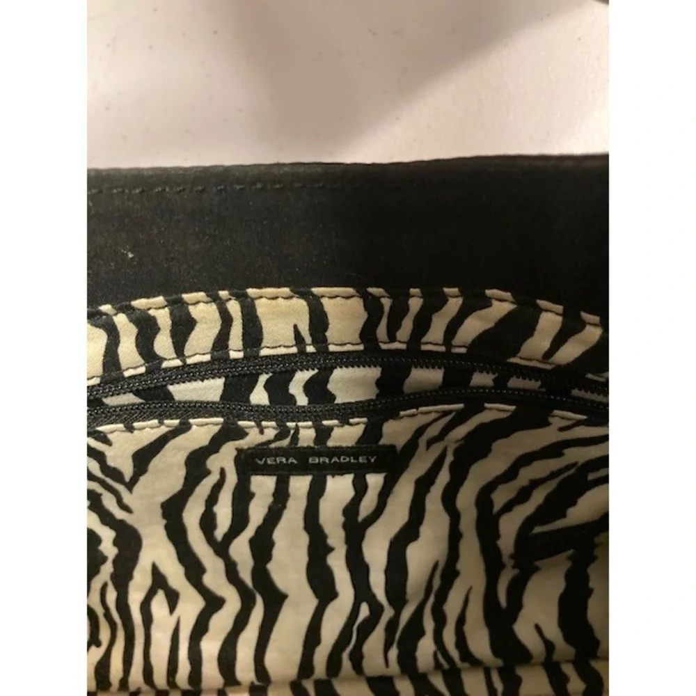 Vera Bradley Quilted Hand Held Purse Clutch Coffee Black with Zebra Print Lining